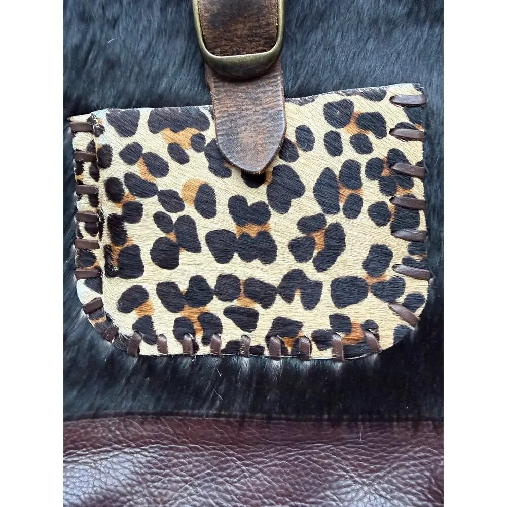 Two Bar West Leopard Cheetah Print Leather Purse Bag Tote Buckle Texas McFadin